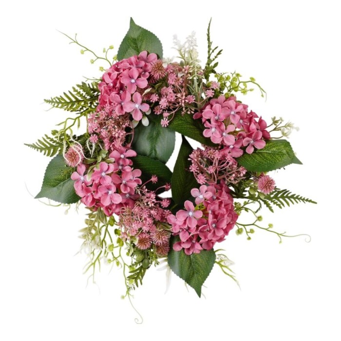 CORONA FIORITA CON ORTENSIE CM.35 MAUVE